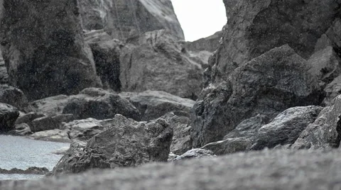 Summer Rainy Beach Rock Stock Footage 61584241