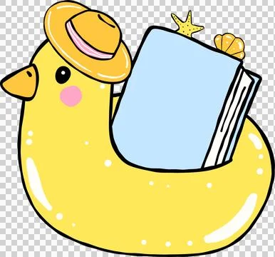 Summer Reading Book on Duck Floating Illustration Hand Drawn Stock Illustration