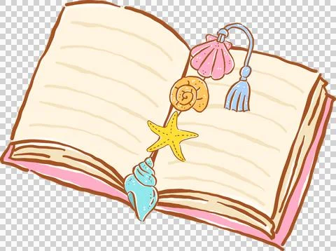 Summer Reading Bookish, Open Book With Seashell Bookmark Illustration Carto.. Stock Illustration