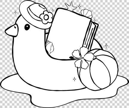 Summer Reading Bookish Outine Book on Duck Float and beach ball Cartoon Han.. Stock Illustration