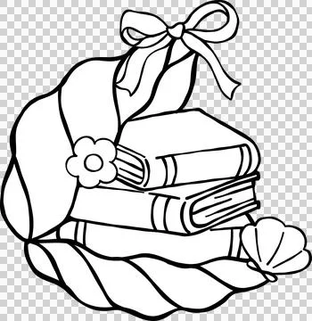 Summer Reading Bookish Outine Books Stack in Oyster Shell with bow Cartoon .. Illustrazione stock