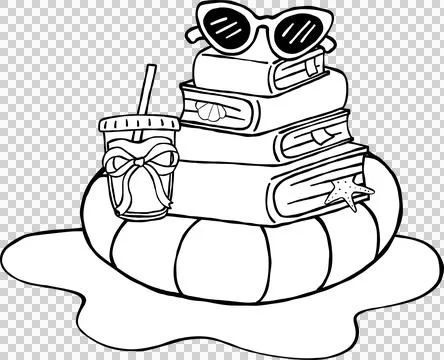 Summer Reading Bookish Outine Books Stack and sunglasses and drink on Rubbe.. Stock Illustration