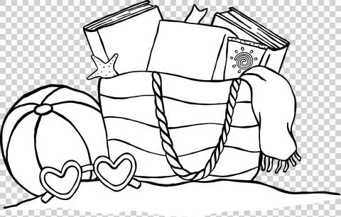 Summer Reading Bookish Outine Books in Beach Bag and Ball on the Sand Carto.. Stock Illustration