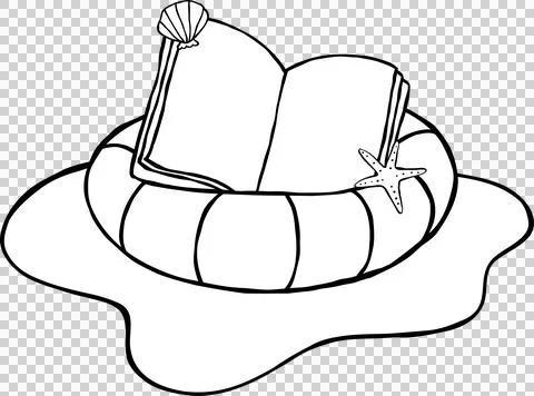 Summer Reading Bookish Outine Open Book on Swiming Ring Cartoon Hand Drawn Stock Illustration
