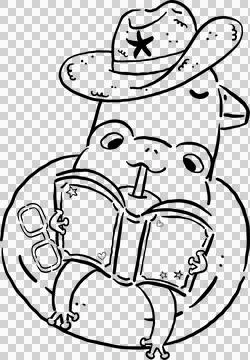 Summer reading bookish Outline, Frog Reading on Rubber Duck Float Hand Drawn Stock Illustration