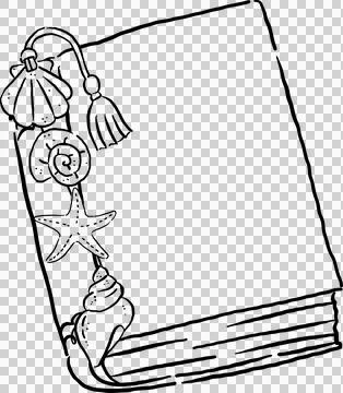 Summer reading bookish Outline, Notebook with Seashells Bookmark Hand Drawn イラスト素材