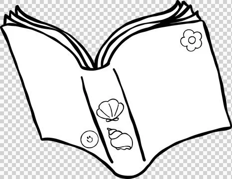 Summer Reading Bookish Outline Open Book Beach Theme Cartoon Hand Drawn Stock Illustration