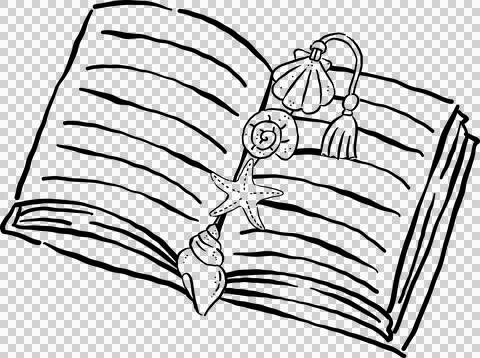 Summer reading bookish Outline, Open Book With Seashell Bookmark Illustrati.. Stock Illustration