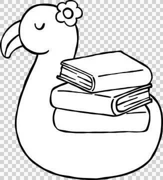 Summer Reading Bookish Outline Stack Books on Flamingo Float Cartoon Hand Dra Stock Illustration