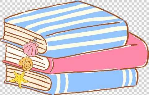 Summer Reading Bookish,Stack of Books with Shells Illustration Cartoon Hand.. 스톡 일러스트