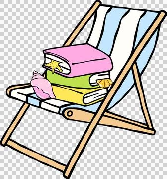 Summer Reading Books and Seashells on a Beach Chair Illustration Hand Drawn Stock Illustration