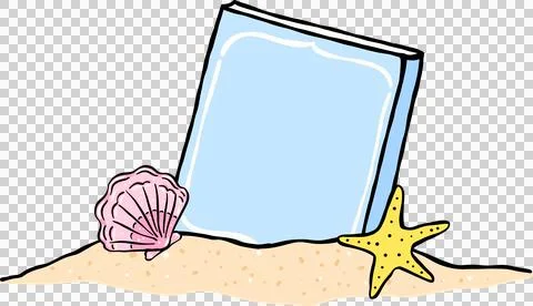 Summer Reading Close Book with Shell and Starfish on Sand Hand Drawn Illustrazione stock