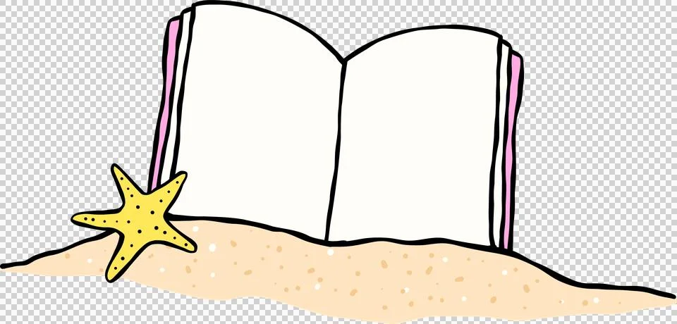 Summer Reading Open Book and Starfish on Sand Beach Hand Drawn Stock Illustration