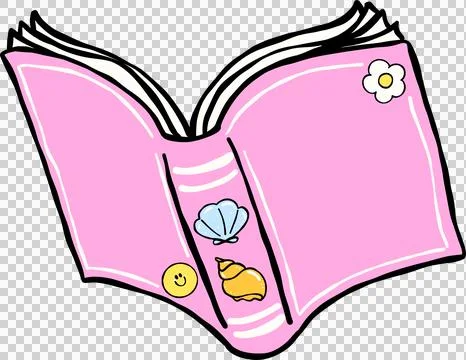 Summer Reading Open Book with Seashell and Flower Stickers Stock Illustration