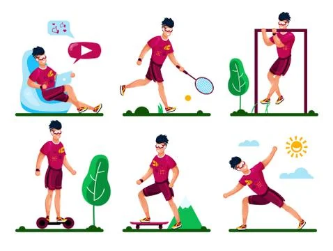 Summer Recreation Activities Flat Vector Concepts 스톡 일러스트