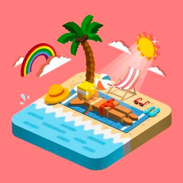 Summer recreation concept 3d isometric infographic Stock Illustration