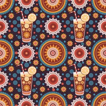 Summer refreshing cocktail in an ornament  Stock Illustration