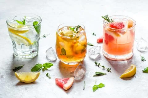 Summer refreshing drinks with ice. Stock Photos