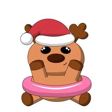 Summer Reindeer with inflatable rubber ring and black glasses. Draw illustrat Stock-Illustration
