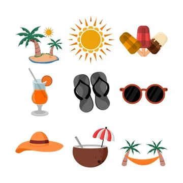 Summer Related Vector Illustration Object Design Set Stock Illustration