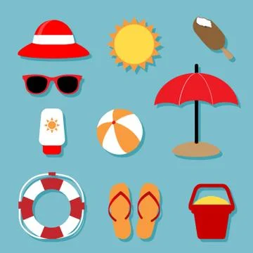 Summer Relaxing Icons Set Stock Illustration