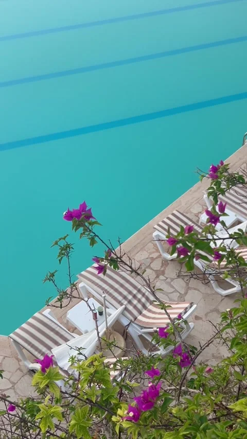 Summer resort with pool in front of the sea Stock Footage 336904914