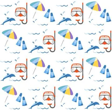 Summer Rest Pattern Travel Vacation Diving Sea Illustrazione stock