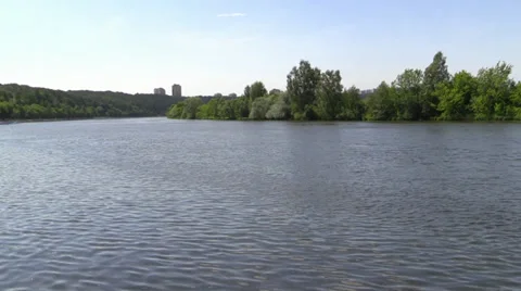 Summer river and forest on a background of dwelling building house. Stock Footage 39009060