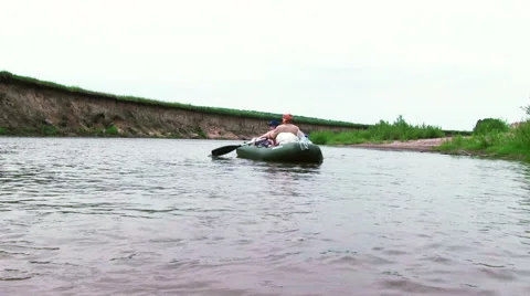 Summer River with a boat Stock Footage 46179531