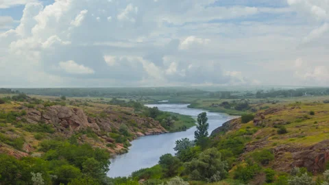 Summer river flow among stony canyon at summer day Stock Footage 322692701
