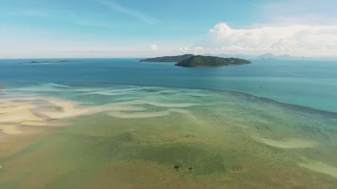 Summer river. Flying above calm water, river and nature landscape Video stock 80727534