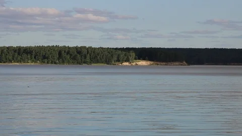 Summer, river, grass, sky and clouds Stock Footage 119873151