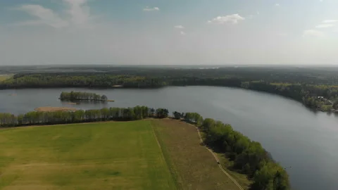 Summer river landscape. Beautiful panorama of nature from the top Stock Footage 109282941
