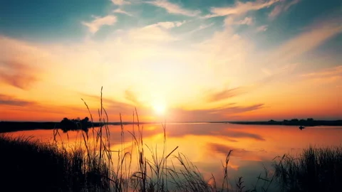 Summer river landscape at sunset Stock Footage 121582539
