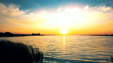 Summer river landscape at sunset Stock Footage 121743772