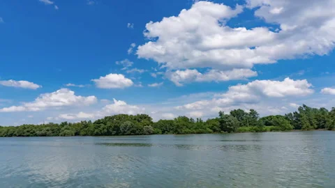 Summer River Reflections under Blue Sky 4K Timelapse Stock Footage 320330021