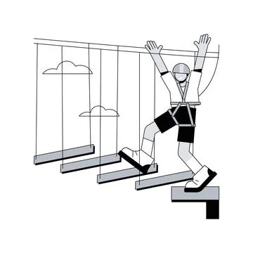 Summer ropes course abstract concept vector illustration. Stock Illustration