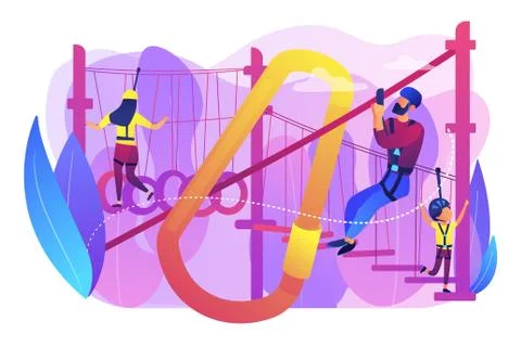 Summer ropes course concept vector illustration. Stockillustratie