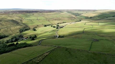 Summer rural farmland with patchwork fields panorama with groves and Video stock 208837079