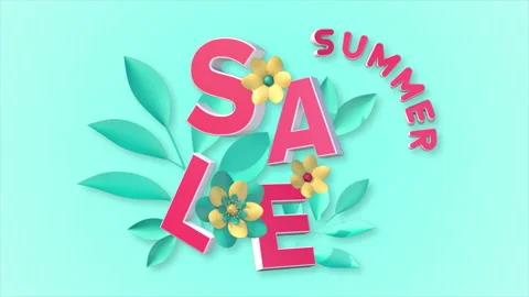 Summer Sale, animation 3D with title, flowers and leaves on a seamless loop Stock Footage 202033740