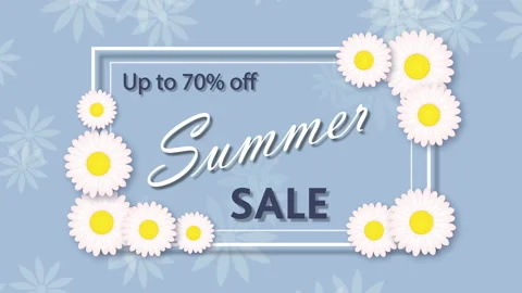 Summer sale, discount seventy percent on the blue background with flowers Stock Footage 87581336