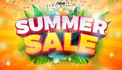 Summer Sale Editable Text Effect Design Vector Graphic Style with Beach Hol.. Stock Illustration