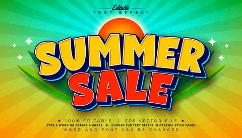 Summer Sale Editable Text Effect Design Vector Graphic Style with Cartoon Sty Illustrazione stock