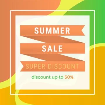 Summer sale flat vector banner template. Super discount offer in square frame Stock Illustration