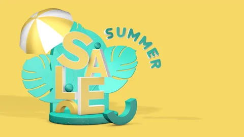 Summer Sale, loop animation 3D with title, tropical leaves and umbrellas Stock Footage 198346707