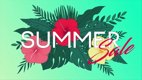 Summer sale vector animation. Simple Summer Sale typescipt with various jungle l 库存影片 175818127