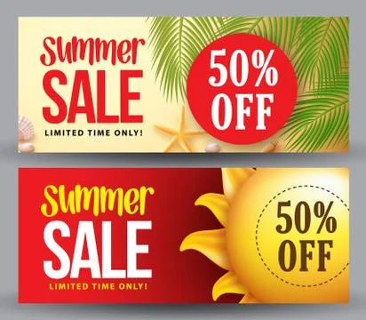 Summer sale vector banner set of designs with 50% discount Stock Illustration