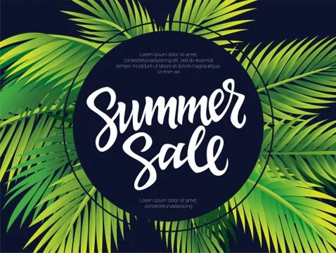 Summer Sale - vector leaflet template with brush lettering Stock Illustration