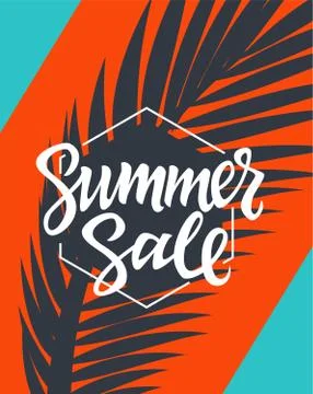 Summer Sale - vector leaflet template with brush lettering Stock Illustration