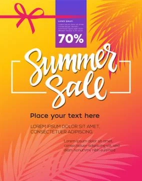 Summer Sale - vector leaflet template with brush lettering Stock Illustration